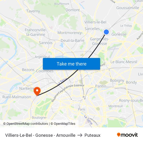 Villiers-Le-Bel - Gonesse - Arnouville to Puteaux map