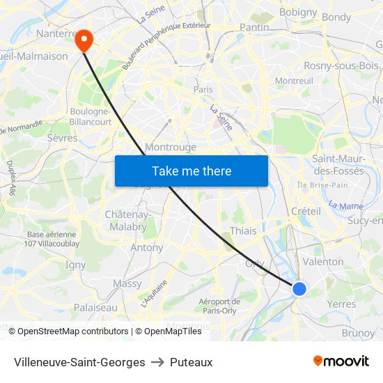 Villeneuve-Saint-Georges to Puteaux map