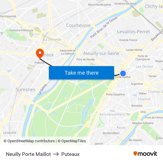 Neuilly Porte Maillot to Puteaux map