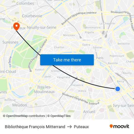 Bibliothèque François Mitterrand to Puteaux map
