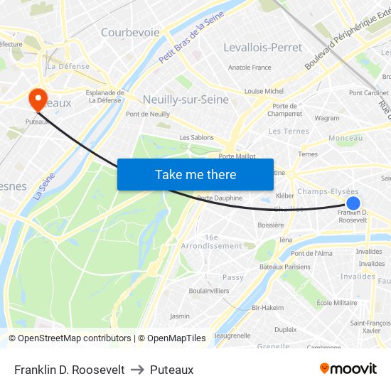 Franklin D. Roosevelt to Puteaux map