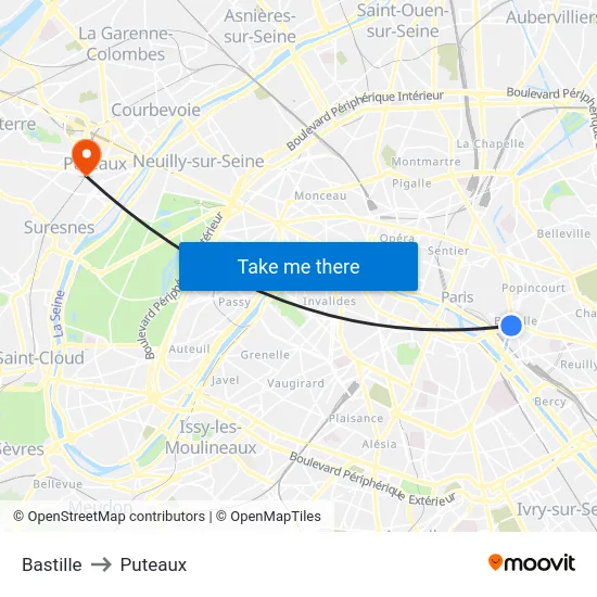 Bastille to Puteaux map