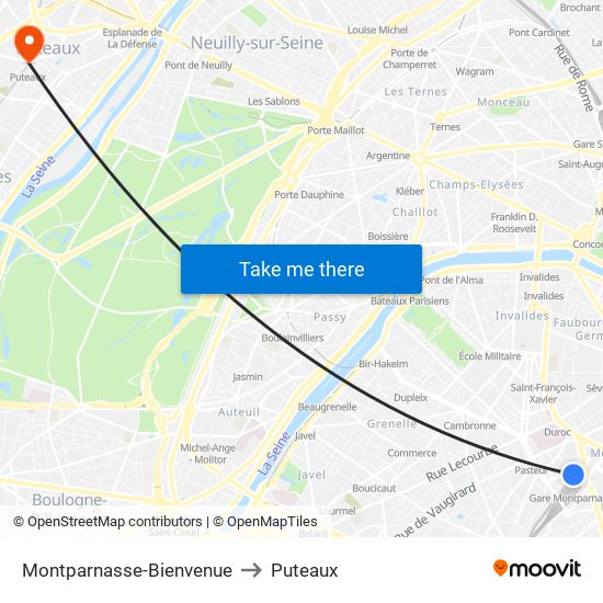 Montparnasse-Bienvenue to Puteaux map
