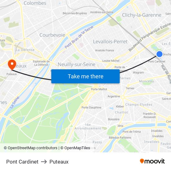 Pont Cardinet to Puteaux map