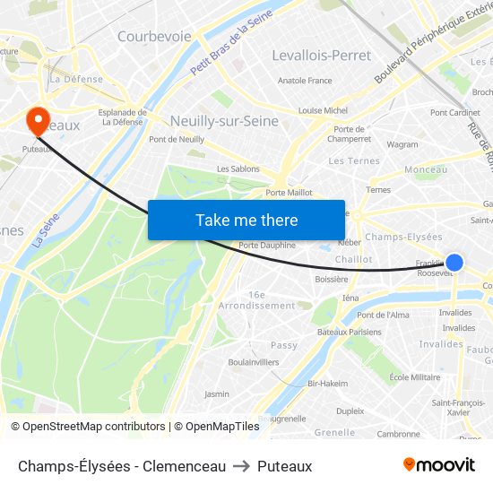 Champs-Élysées - Clemenceau to Puteaux map