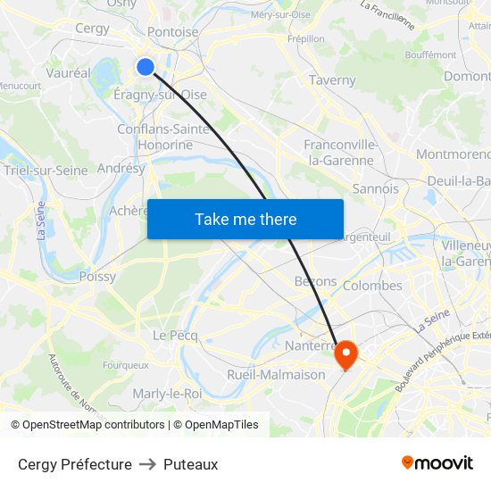 Cergy Préfecture to Puteaux map