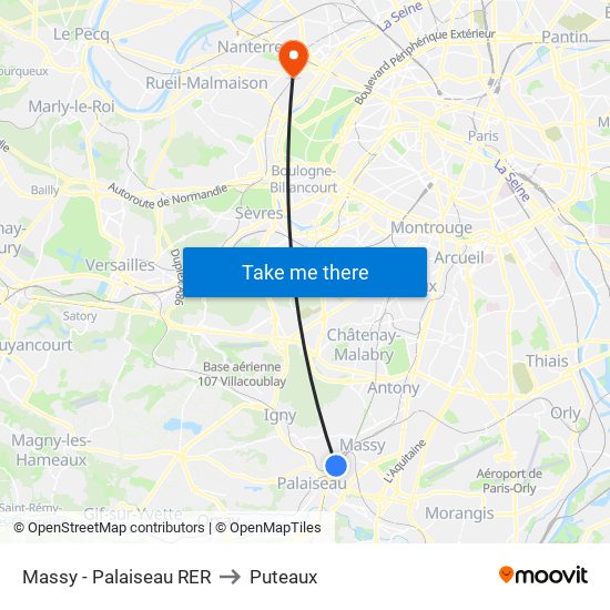 Massy - Palaiseau RER to Puteaux map