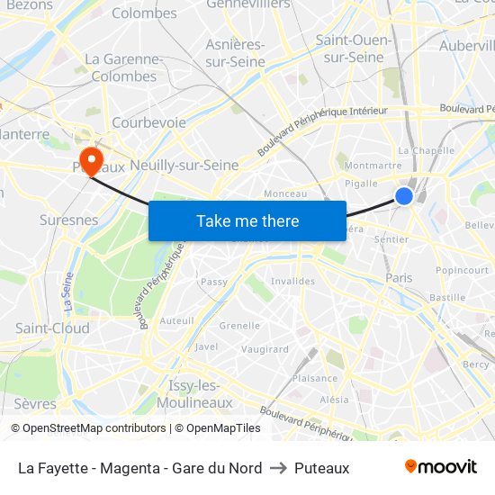 La Fayette - Magenta - Gare du Nord to Puteaux map