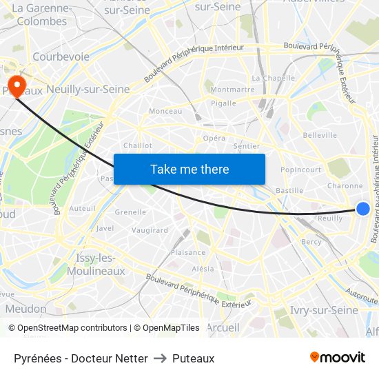 Pyrénées - Docteur Netter to Puteaux map