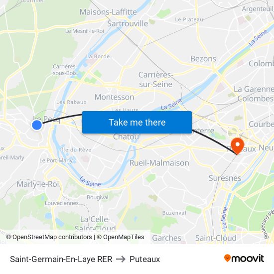 Saint-Germain-En-Laye RER to Puteaux map