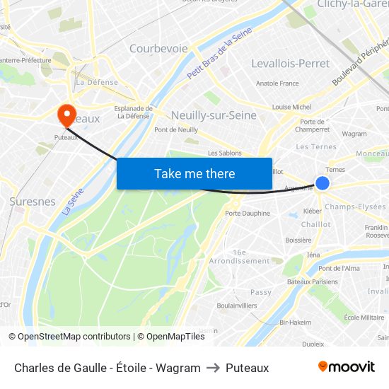 Charles de Gaulle - Étoile - Wagram to Puteaux map