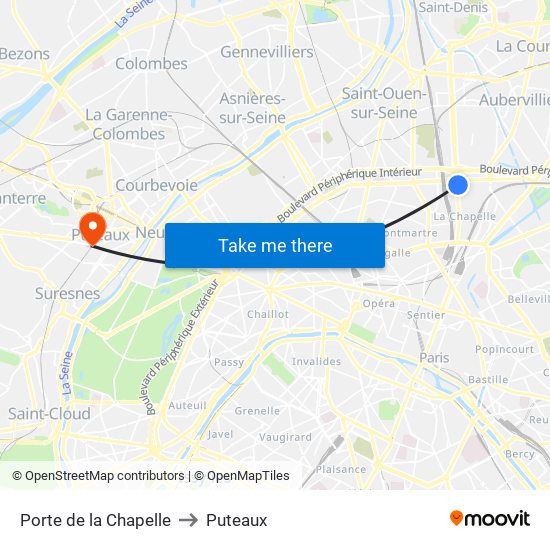 Porte de la Chapelle to Puteaux map