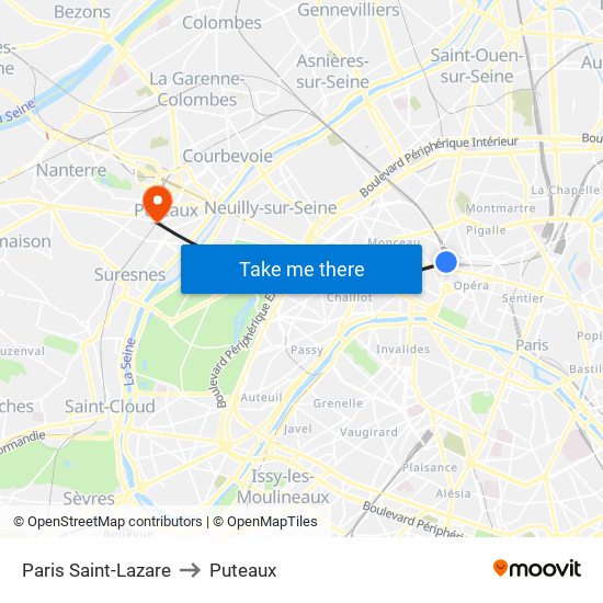 Paris Saint-Lazare to Puteaux map