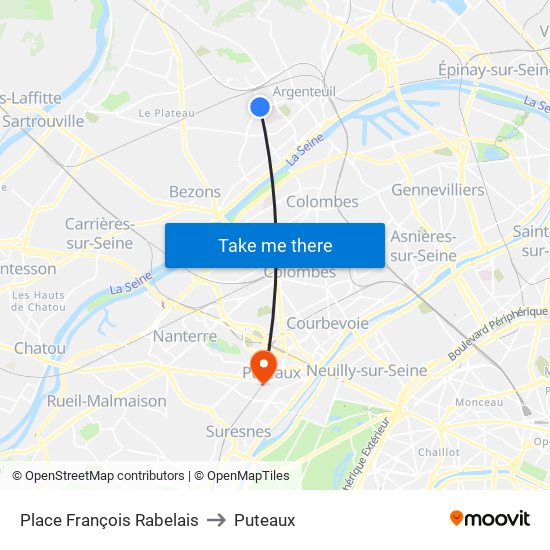 Place François Rabelais to Puteaux map