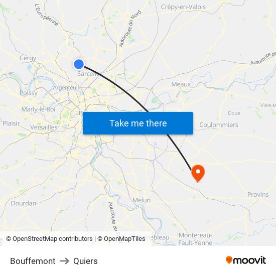 Bouffemont to Quiers map