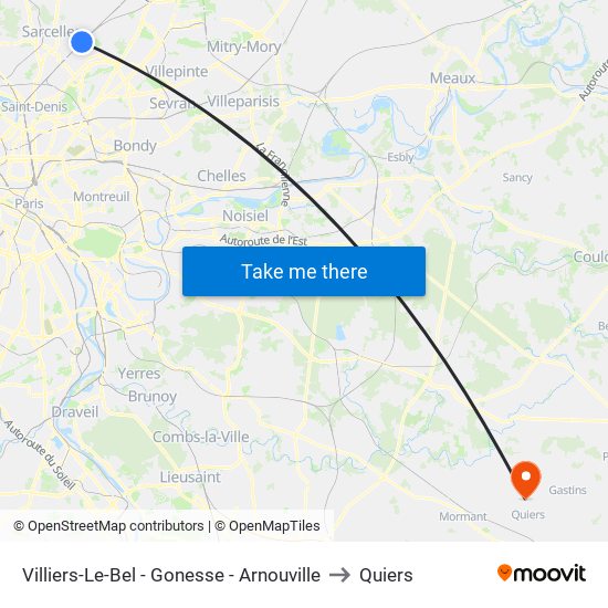 Villiers-Le-Bel - Gonesse - Arnouville to Quiers map