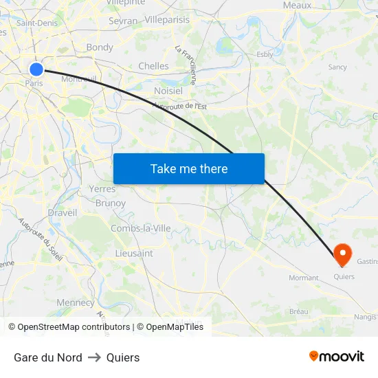 Gare du Nord to Quiers map