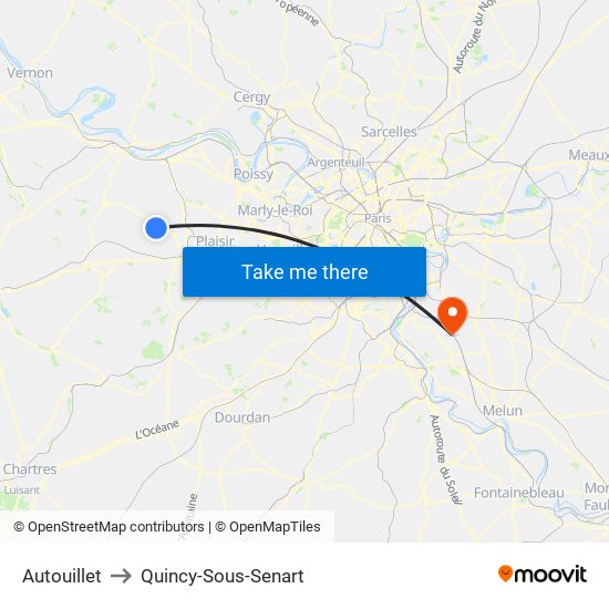 Autouillet to Quincy-Sous-Senart map