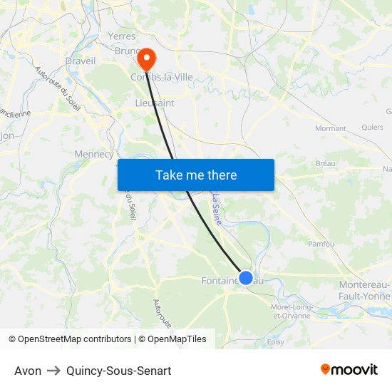 Avon to Quincy-Sous-Senart map