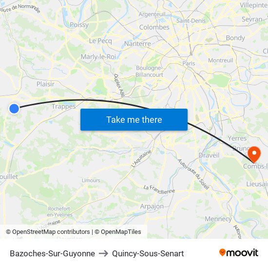 Bazoches-Sur-Guyonne to Quincy-Sous-Senart map