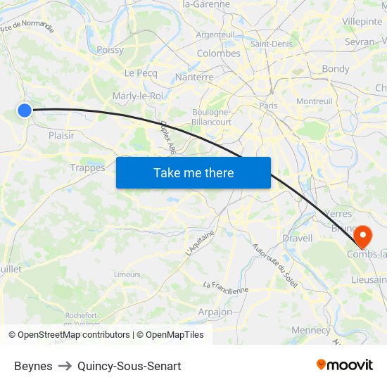 Beynes to Quincy-Sous-Senart map