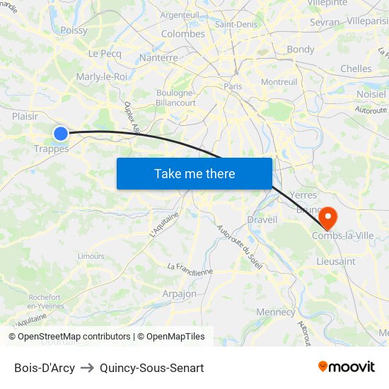 Bois-D'Arcy to Quincy-Sous-Senart map