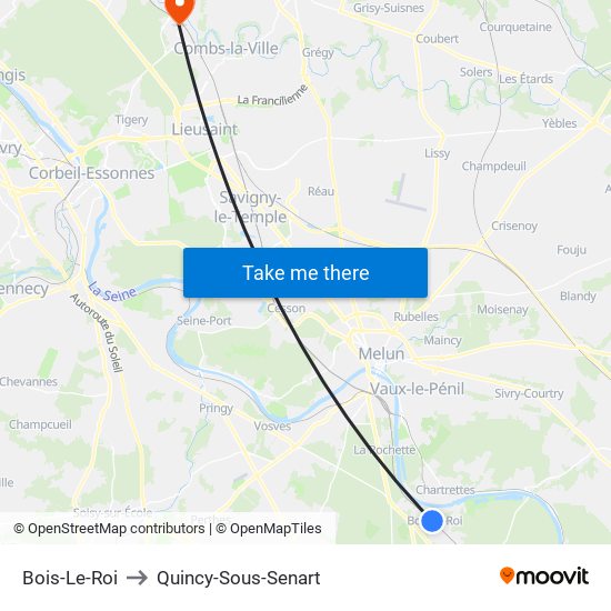 Bois-Le-Roi to Quincy-Sous-Senart map