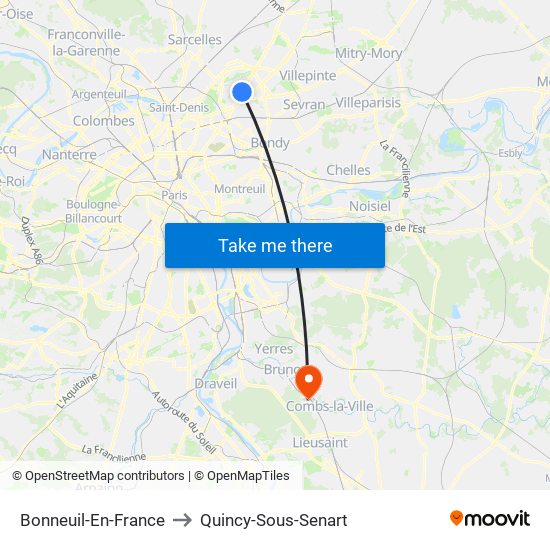 Bonneuil-En-France to Quincy-Sous-Senart map