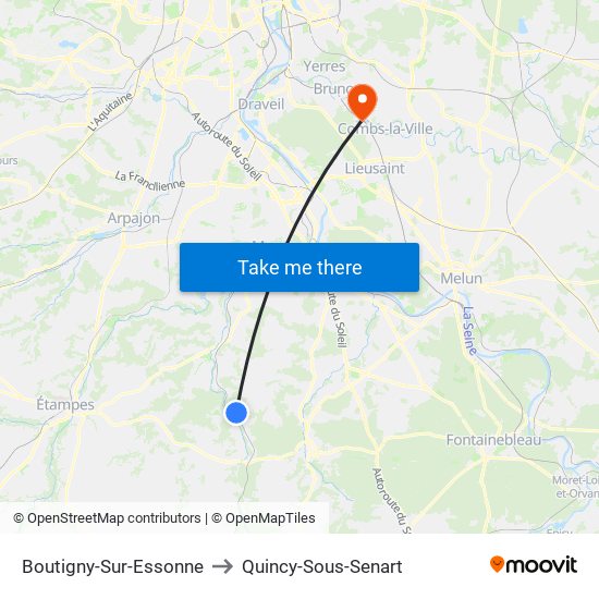 Boutigny-Sur-Essonne to Quincy-Sous-Senart map