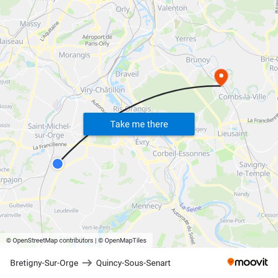 Bretigny-Sur-Orge to Quincy-Sous-Senart map