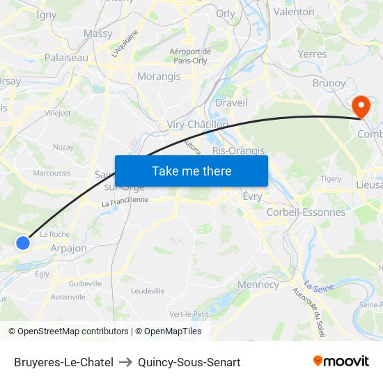 Bruyeres-Le-Chatel to Quincy-Sous-Senart map