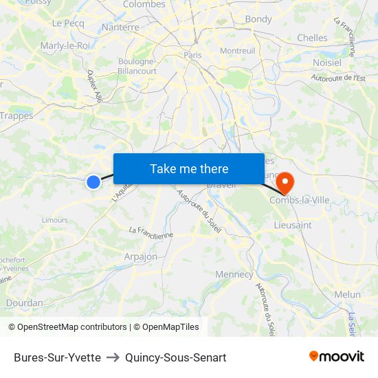 Bures-Sur-Yvette to Quincy-Sous-Senart map