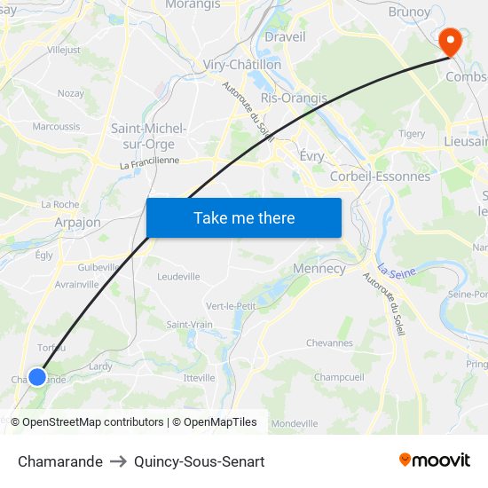 Chamarande to Quincy-Sous-Senart map