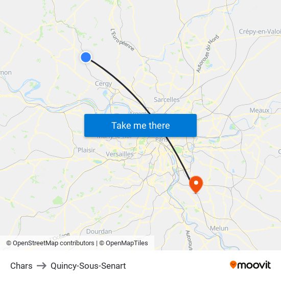 Chars to Quincy-Sous-Senart map