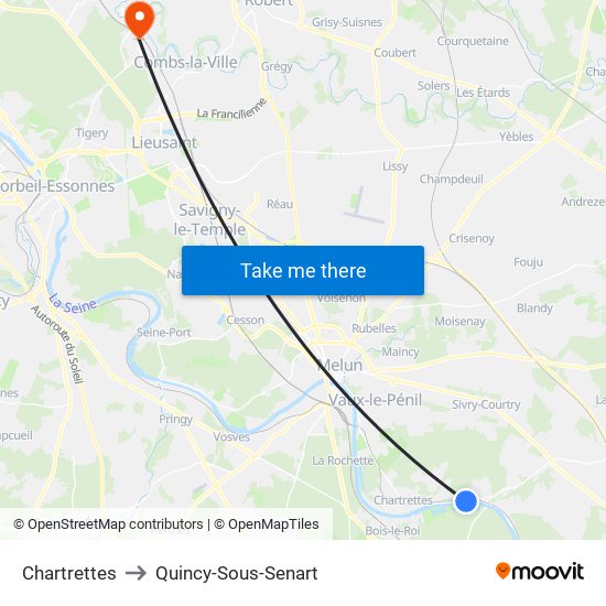 Chartrettes to Quincy-Sous-Senart map