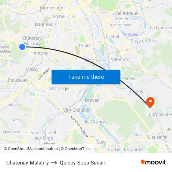 Chatenay-Malabry to Quincy-Sous-Senart map
