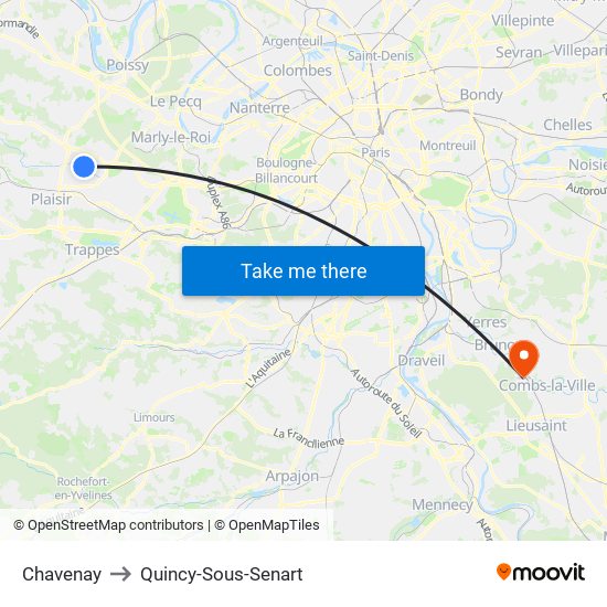 Chavenay to Quincy-Sous-Senart map