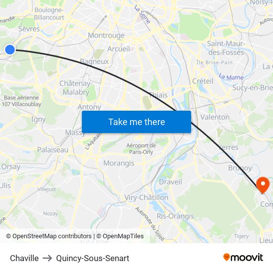 Chaville to Quincy-Sous-Senart map