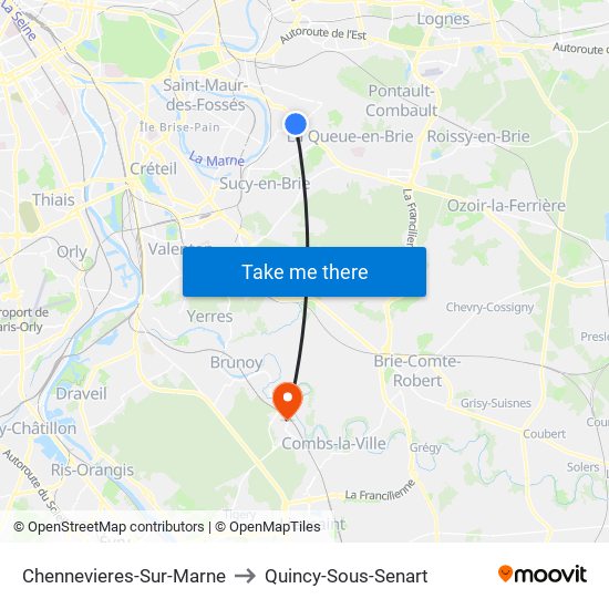 Chennevieres-Sur-Marne to Quincy-Sous-Senart map