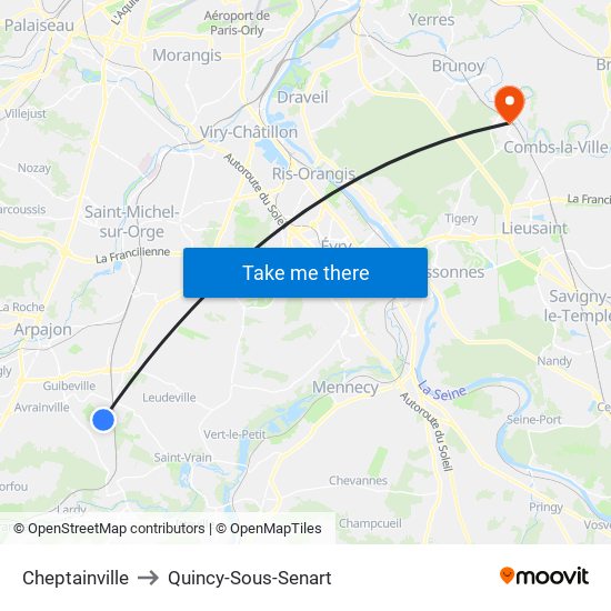 Cheptainville to Quincy-Sous-Senart map
