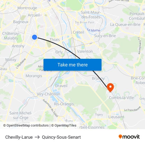 Chevilly-Larue to Quincy-Sous-Senart map