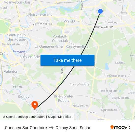 Conches-Sur-Gondoire to Quincy-Sous-Senart map