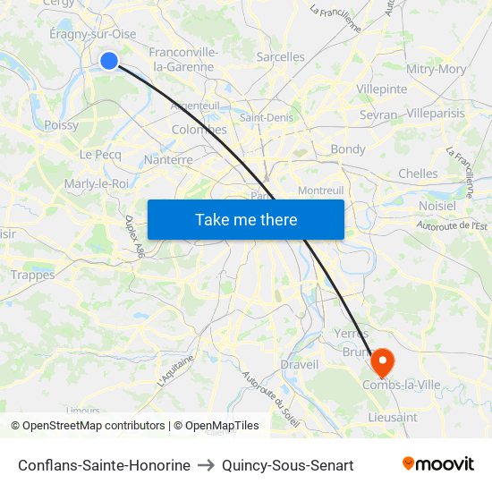 Conflans-Sainte-Honorine to Quincy-Sous-Senart map