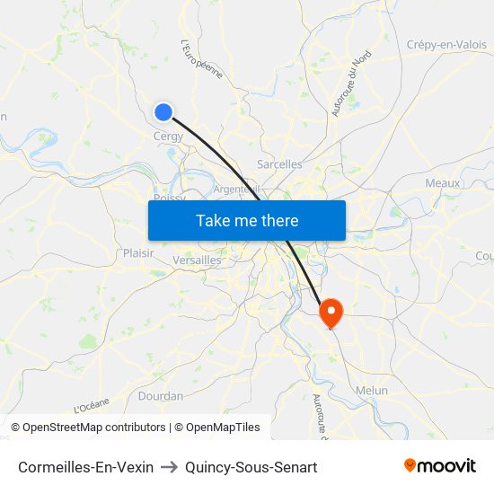 Cormeilles-En-Vexin to Quincy-Sous-Senart map