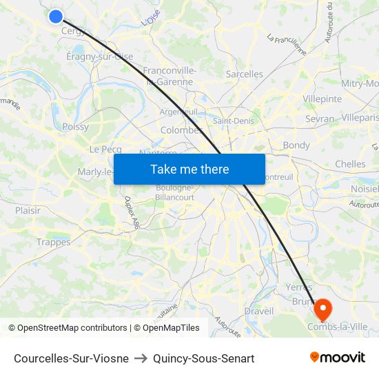 Courcelles-Sur-Viosne to Quincy-Sous-Senart map