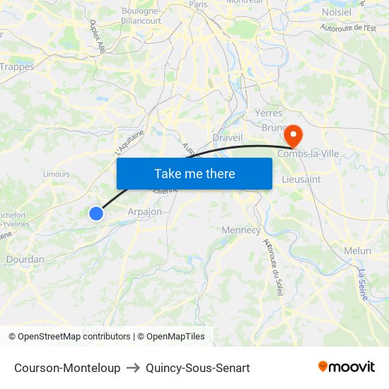 Courson-Monteloup to Quincy-Sous-Senart map