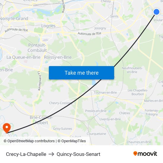 Crecy-La-Chapelle to Quincy-Sous-Senart map