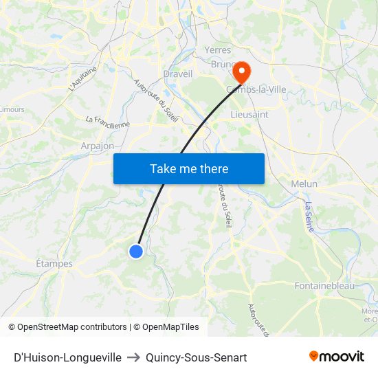 D'Huison-Longueville to Quincy-Sous-Senart map