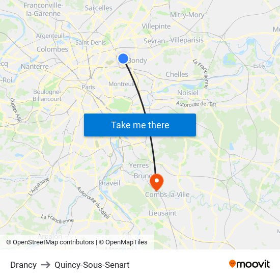 Drancy to Quincy-Sous-Senart map