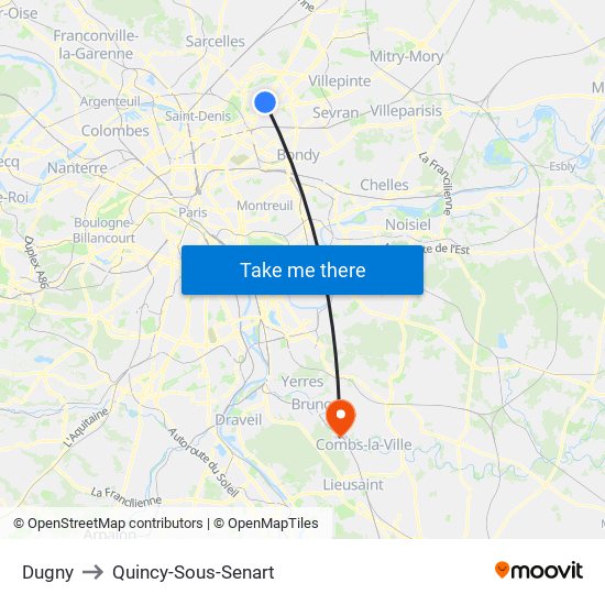 Dugny to Quincy-Sous-Senart map